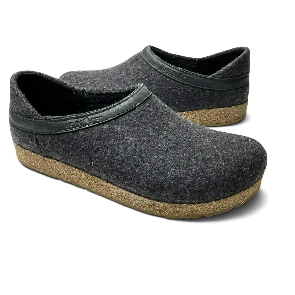 Haflinger Grizzly Torben Wool Clogs  Mens Size 42 Charcoal Slip On Cork Comfort